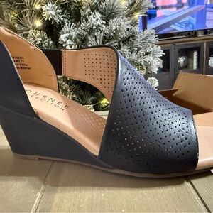 Journee Collection Black Perforated Wedges